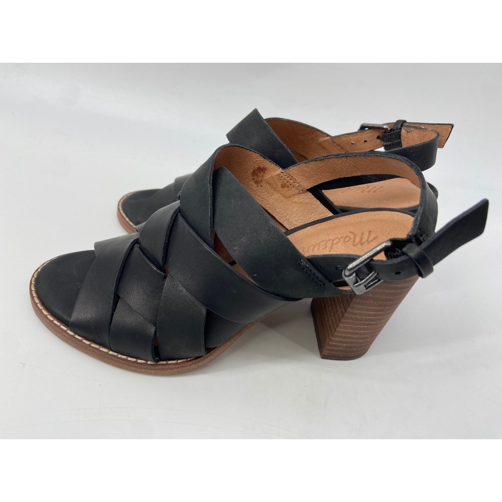 Madewell Sandal Women 5.5 Black The Cindy Boho Woven Block Heel Slingback